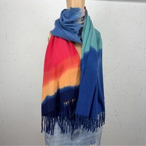 Pretty Persuasions Large Multi Colored Fringe Scarf Wrap Shawl 27 x 72”